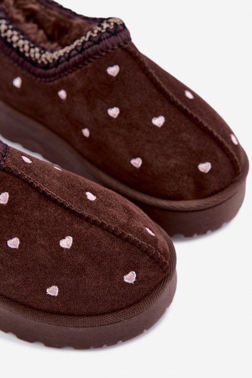 Kinder isolierte Schneestiefel mit Herzen und Fell in brauner Farbe Meldrena