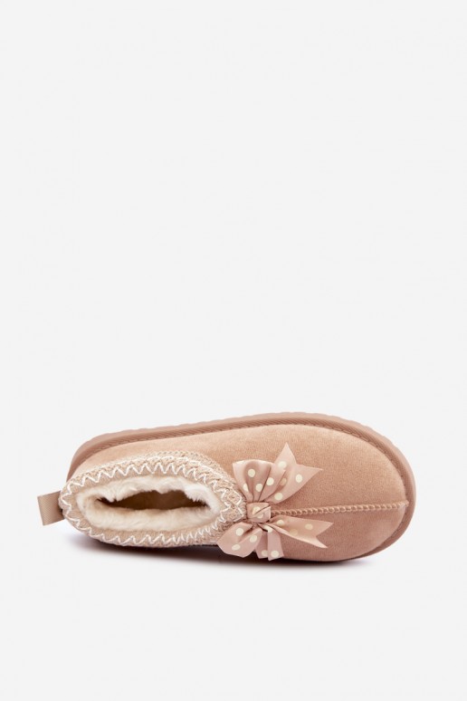 bottes de neige pour enfants avec fleurs brodées et nœud en couleur sable Ysmerine