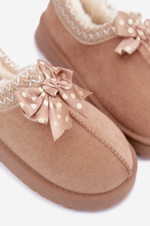 bottes de neige pour enfants avec fleurs brodées et nœud en couleur sable Ysmerine