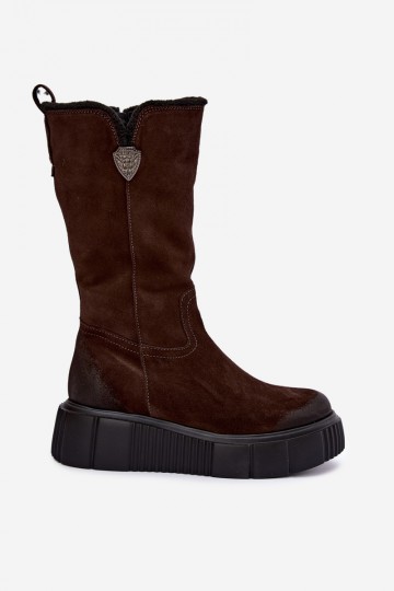 dameskniehoge laarzen van bruin faux suede met wol Zazoo 2