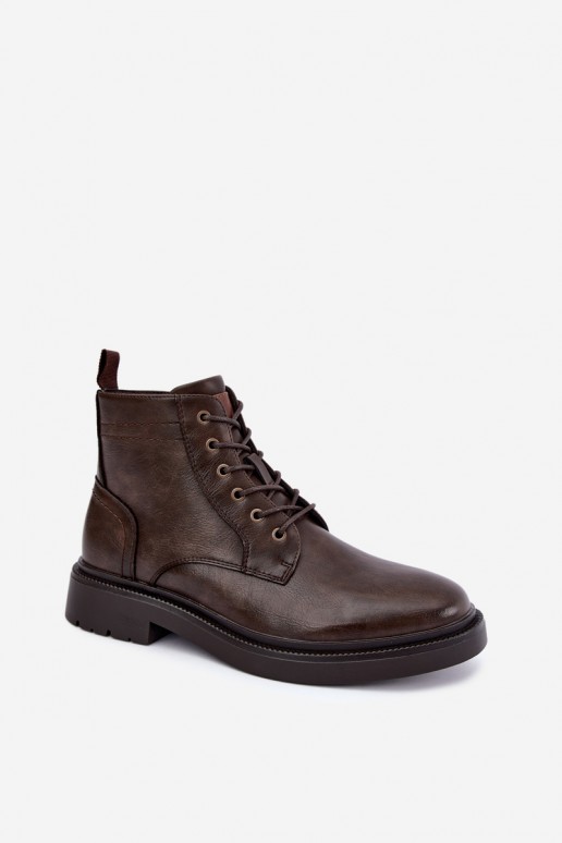 bottines pour hommes avec lacets en couleur marron foncé Perrielle