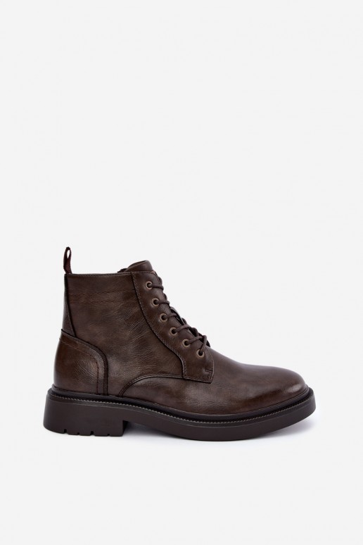 bottines pour hommes avec lacets en couleur marron foncé Perrielle