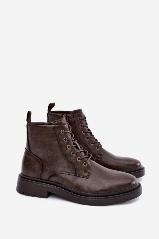 bottines pour hommes avec lacets en couleur marron foncé Perrielle