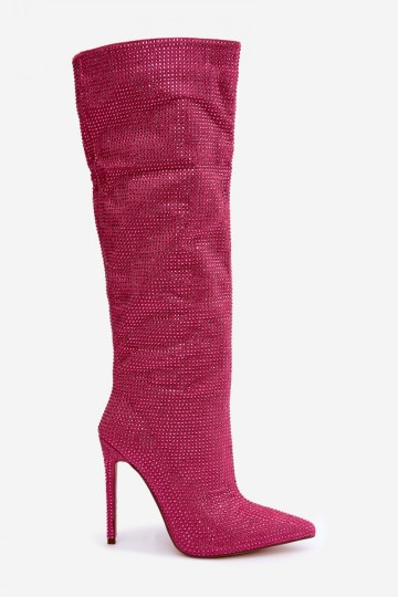hohe Stiefel mit dünnen Absätzen und funkelnden Ösen in rosa Farbe Lovisa 2