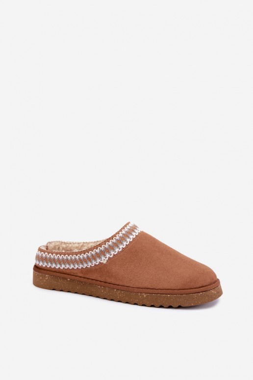 chaussons pour femmes avec fleurs brodées en couleur marron Inblu
