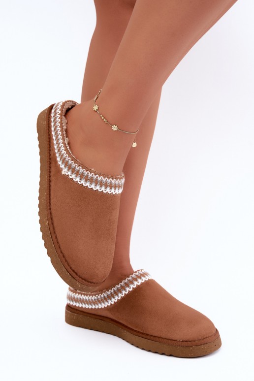 dameshuisslippers met geborduurde bloemen in bruin Inblu