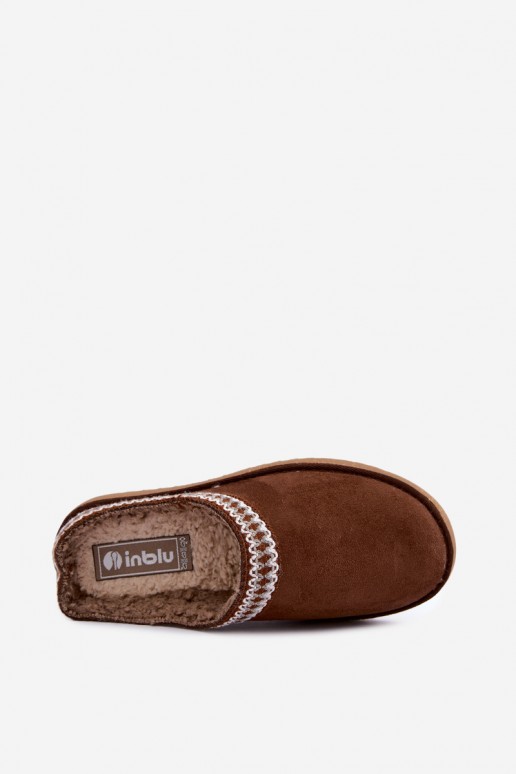 dameshuisslippers met geborduurde bloemen in bruin Inblu