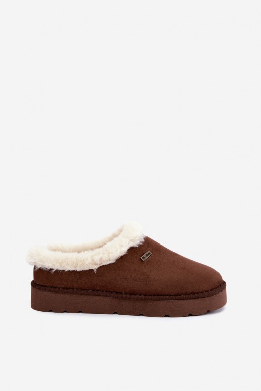 dameshuisslippers met karakul in donkerbruin Inblu