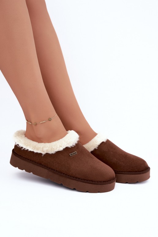 dameshuisslippers met karakul in donkerbruin Inblu