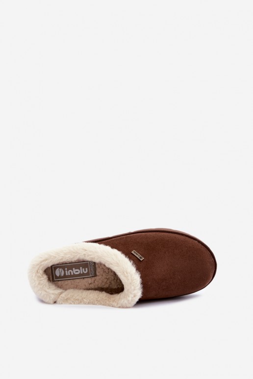 dameshuisslippers met karakul in donkerbruin Inblu