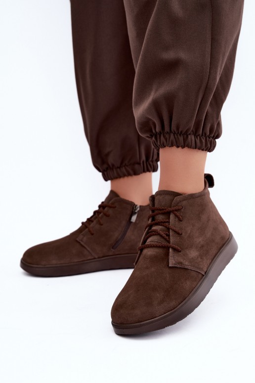 bottines isolées en cuir naturel marron Zazoo