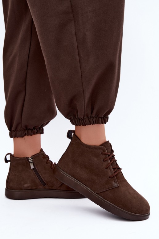 bottines isolées en cuir naturel marron Zazoo