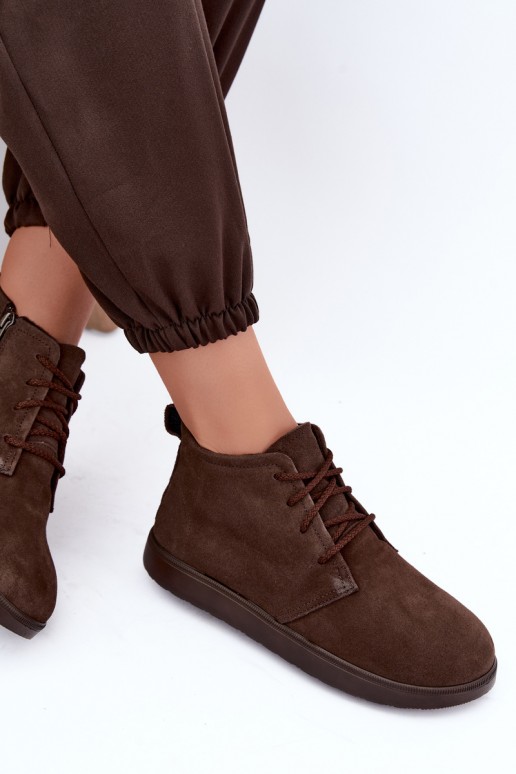 bottines isolées en cuir naturel marron Zazoo