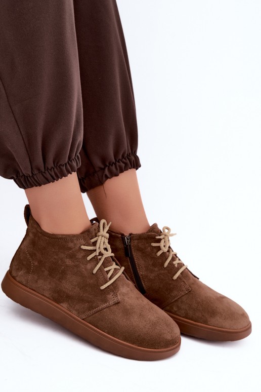 gefütterte Stiefeletten aus natürlichem Leder Zazoo 328 in braun