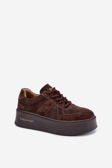Sneaker mit Plattform aus Kunstveloursleder Lee Cooper LCJ-26-01-4644 in schokoladenfarbe