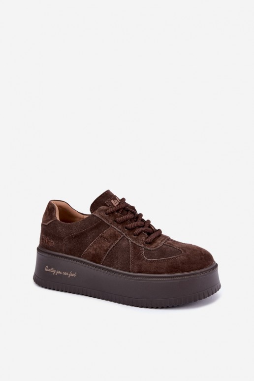 Sneaker mit Plattform aus Kunstveloursleder Lee Cooper LCJ-26-01-4644 in schokoladenfarbe