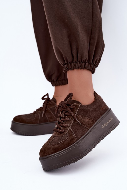 baskets à plateforme en daim synthétique Lee Cooper LCJ-26-01-4644 couleur chocolat