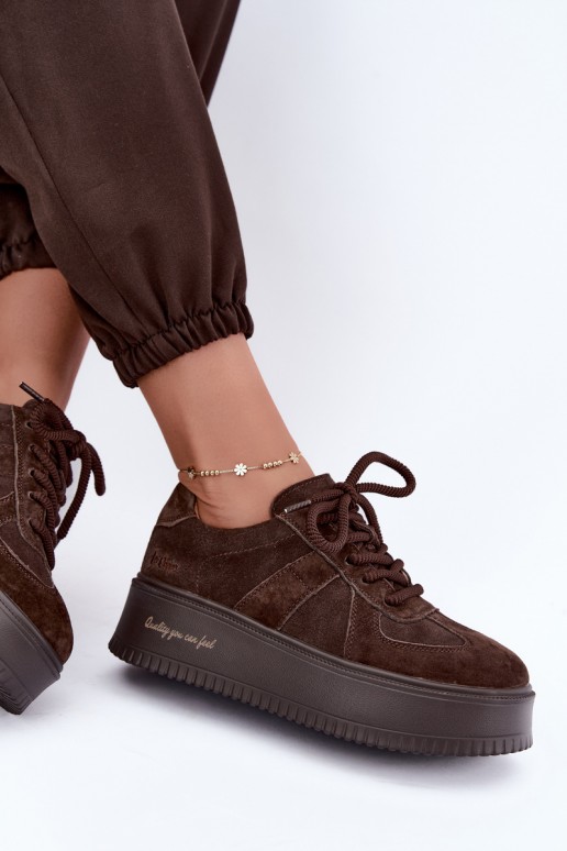 baskets à plateforme en daim synthétique Lee Cooper LCJ-26-01-4644 couleur chocolat
