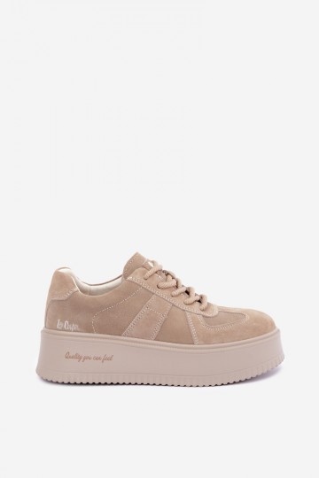 faux suede sneakers met platform Lee Cooper LCJ-26-01-4643 in zandkleur 2