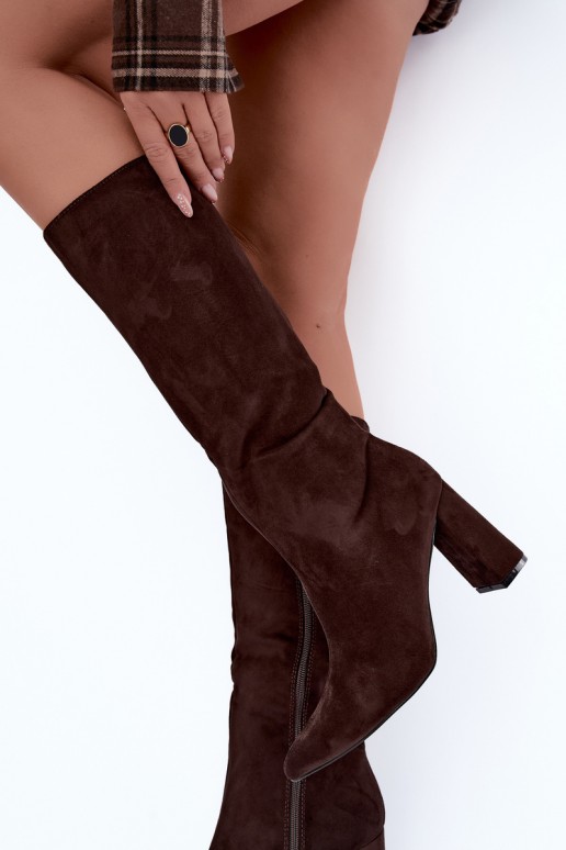 bottes hautes isolées avec talons en couleur chocolat Evelle