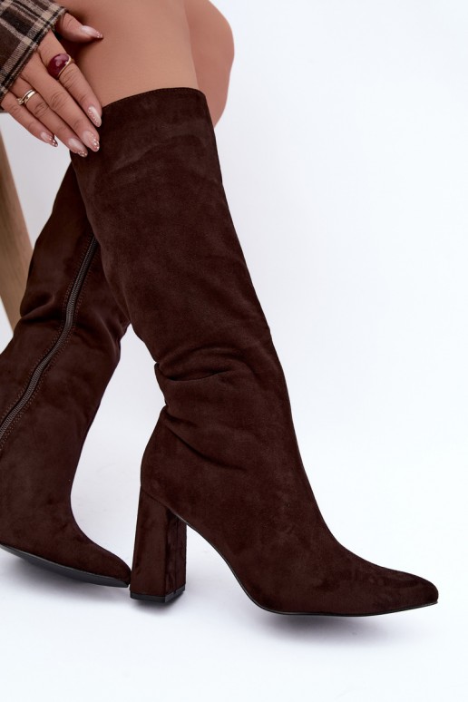 bottes hautes isolées avec talons en couleur chocolat Evelle