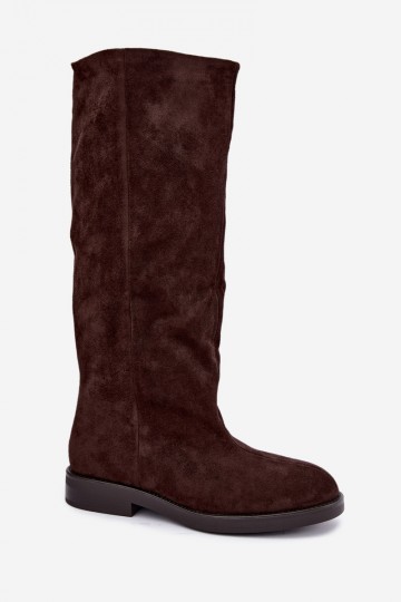 Bottes hautes avec talons larges en chocolat Jasmire
