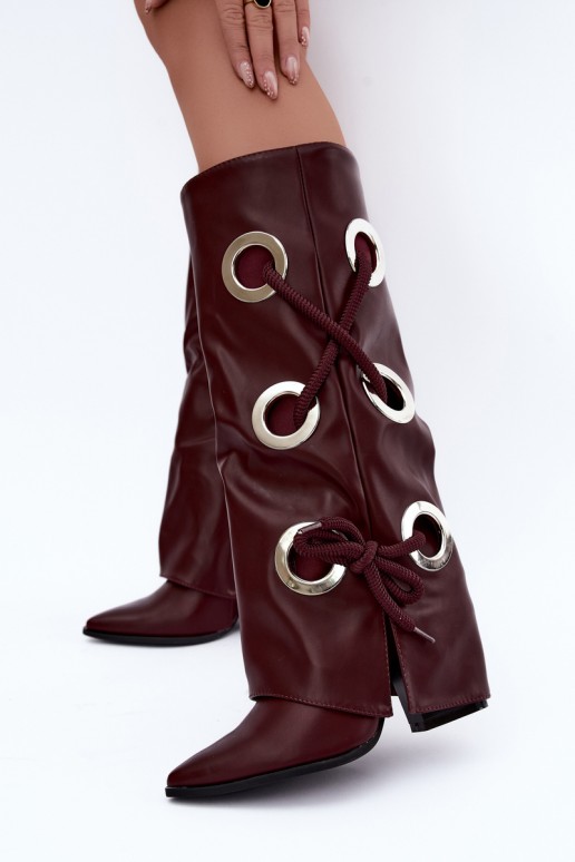 bottes hautes avec tige lacée et lacets décoratifs en couleur bordeaux Pamina