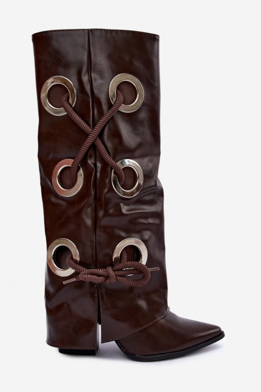 hohe Stiefel mit geschnürtem Schaft und dekorativen Schnürsenkeln in schokoladenfarbener Ausführung Pamina