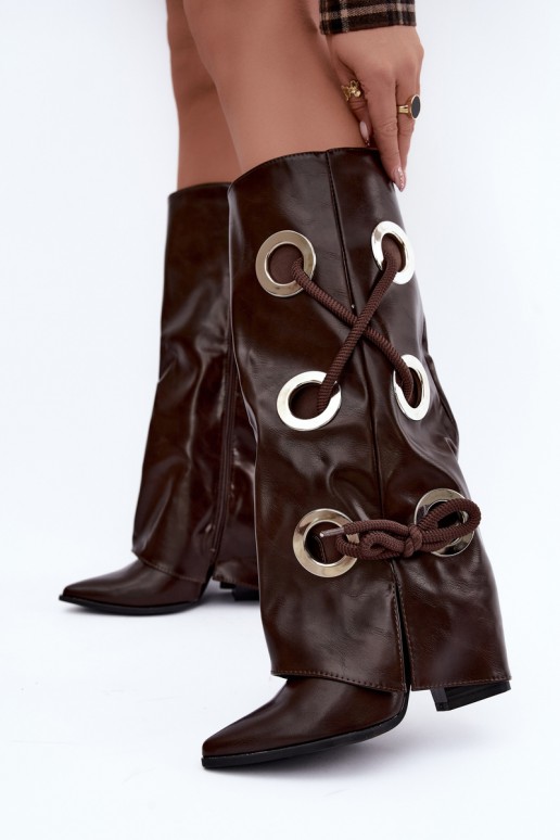 hoge laarzen met veterschaft en decoratieve veters in chocoladekleur Pamina