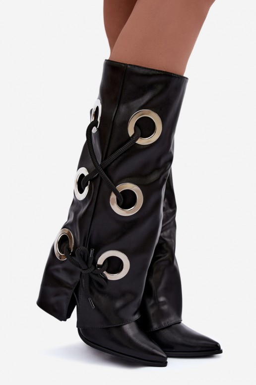 bottes hautes avec tige lacée et lacets décoratifs en couleur noire Pamina