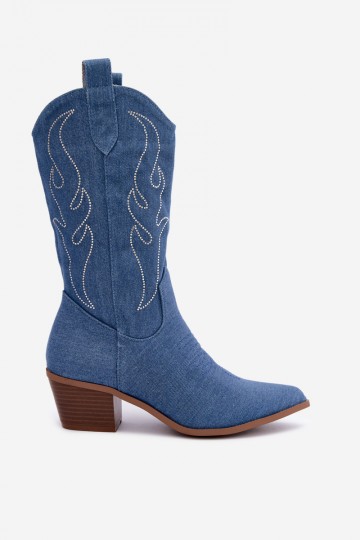 Denim Cowboy-Stiefeletten mit Absätzen und Dekoration Perella 2