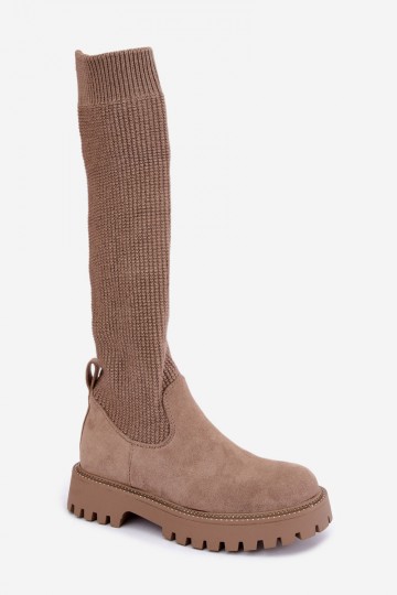 hohe Stiefel mit Socken-Schaft in sandfarbener Ausführung Sarielle