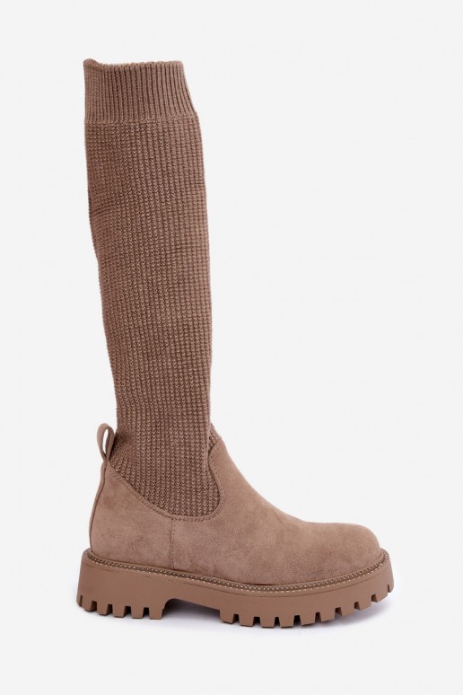 bottes hautes avec tige type chaussette en couleur sable Sarielle