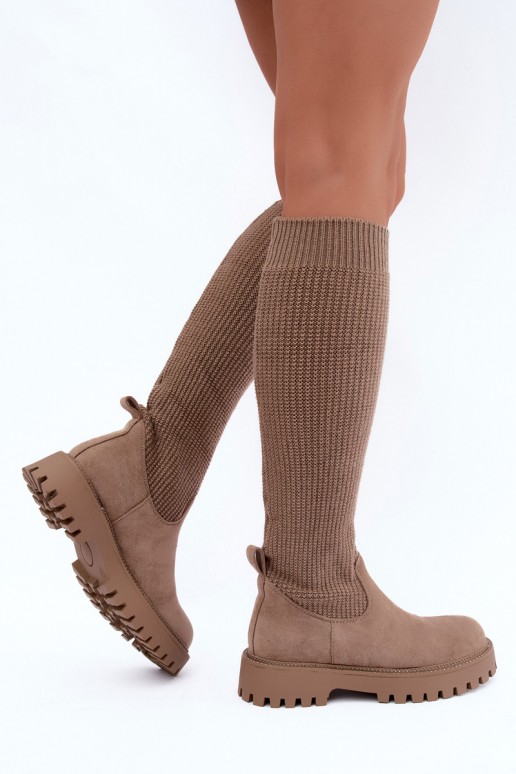 hohe Stiefel mit Socken-Schaft in sandfarbener Ausführung Sarielle