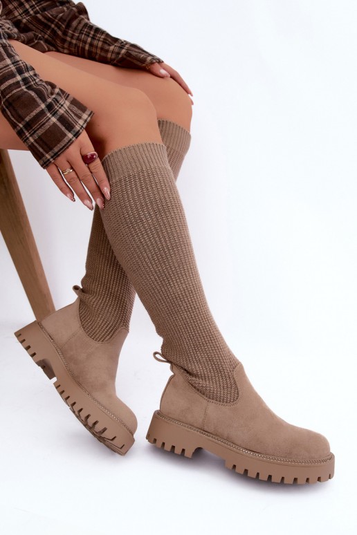 hohe Stiefel mit Socken-Schaft in sandfarbener Ausführung Sarielle
