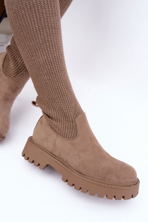 bottes hautes avec tige type chaussette en couleur sable Sarielle