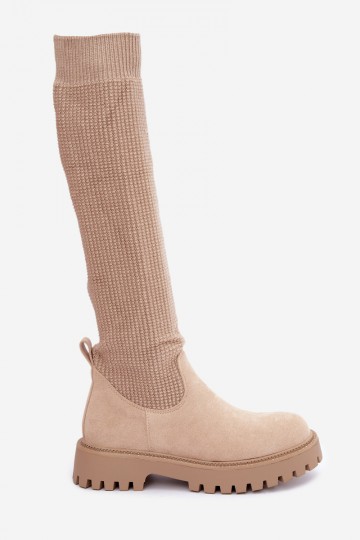 hohe Stiefel mit Socken-Schaft in elfenbeinfarbener Ausführung Sarielle 2