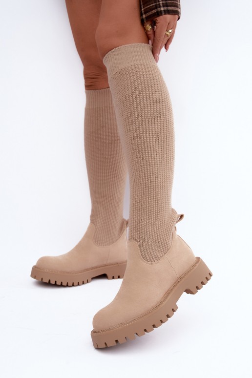 hohe Stiefel mit Socken-Schaft in elfenbeinfarbener Ausführung Sarielle