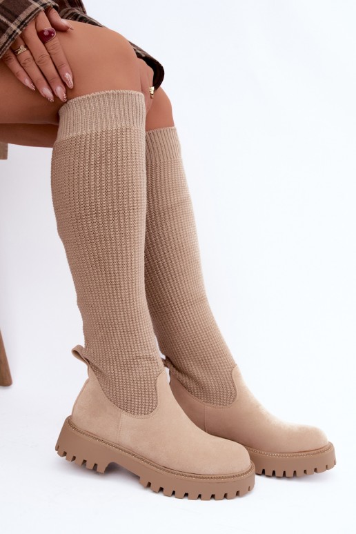 hohe Stiefel mit Socken-Schaft in elfenbeinfarbener Ausführung Sarielle