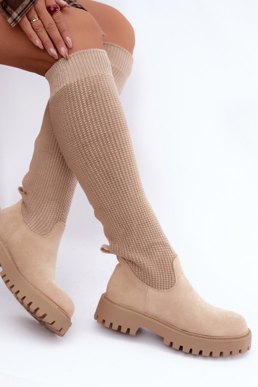 hohe Stiefel mit Socken-Schaft in elfenbeinfarbener Ausführung Sarielle