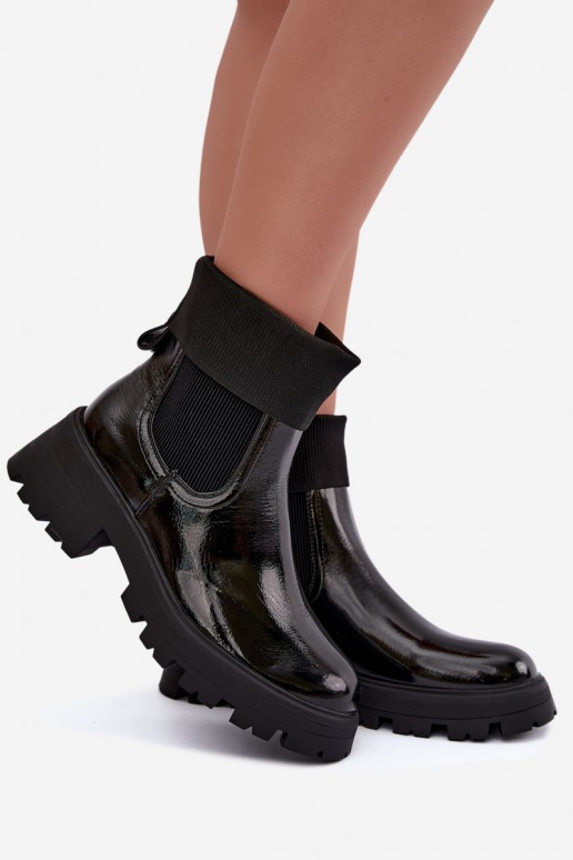 stylische Stiefeletten mit Lackeffekt in schwarzer Ausführung Sevella