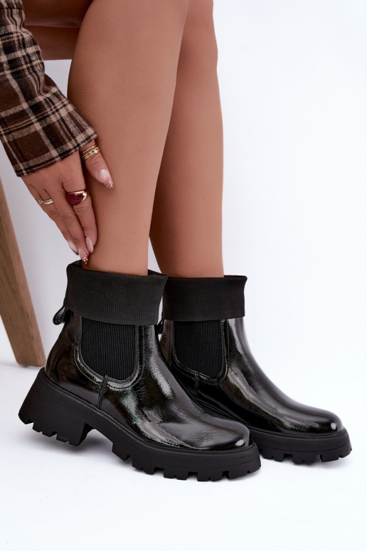 bottines élégantes avec effet verni en couleur noire Sevella