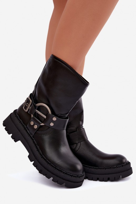 bottines isolées avec plateforme et lanières en couleur noire Arienna
