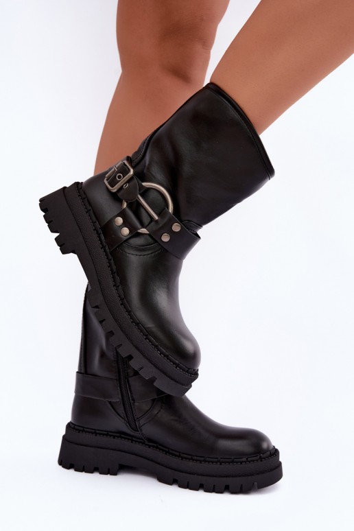 bottines isolées avec plateforme et lanières en couleur noire Arienna