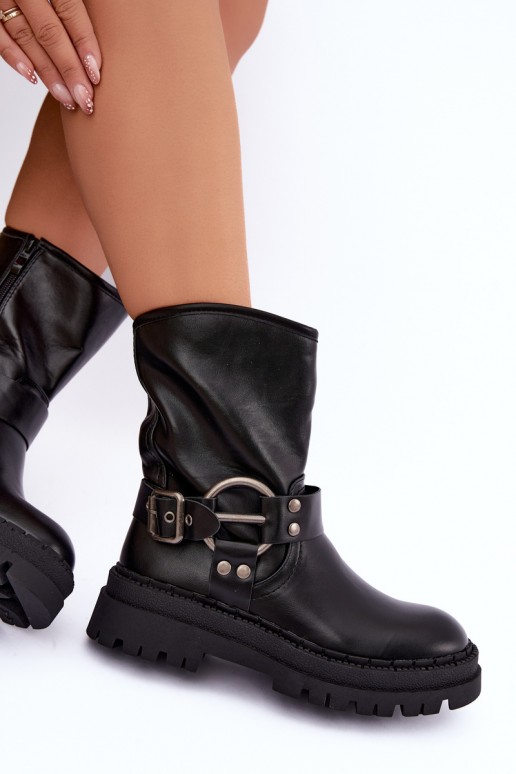 gefütterte Stiefeletten mit Plattform und Riemen in schwarzer Ausführung Arienna
