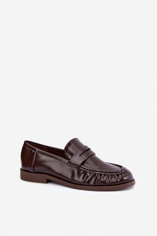 mocassins vernis avec volants en couleur chocolat Hellenne
