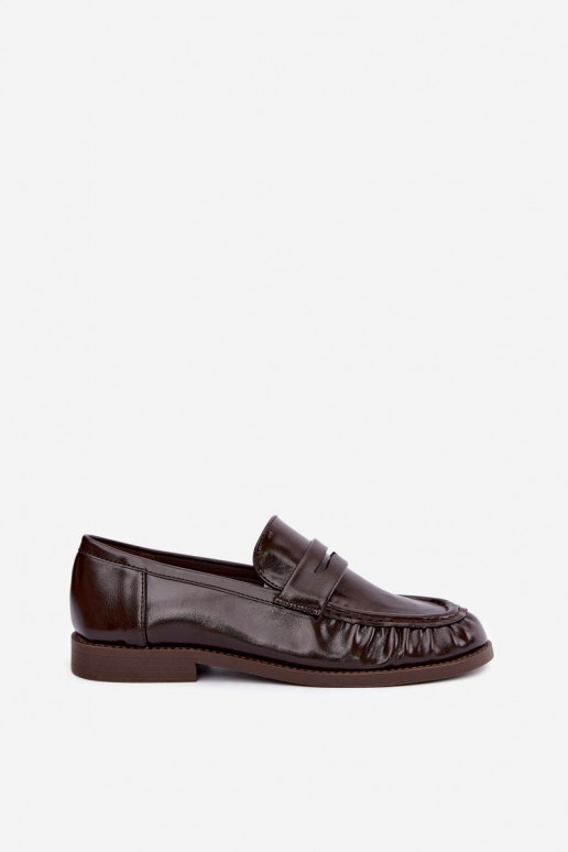 mocassins vernis avec volants en couleur chocolat Hellenne