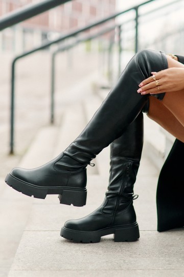 Bottes noires au-dessus du genou avec plateforme en simili cuir Loreviana