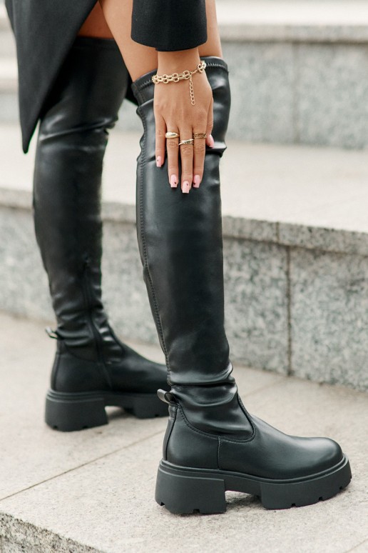 Bottes noires au-dessus du genou avec plateforme en simili cuir Loreviana