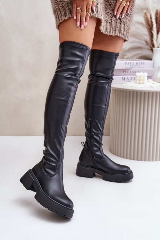 Bottes noires au-dessus du genou avec plateforme en simili cuir Loreviana
